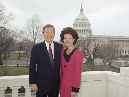 Elaine and Chao posing before their marriage in Chapel of the US Capitol ob Feb 6, 1993
